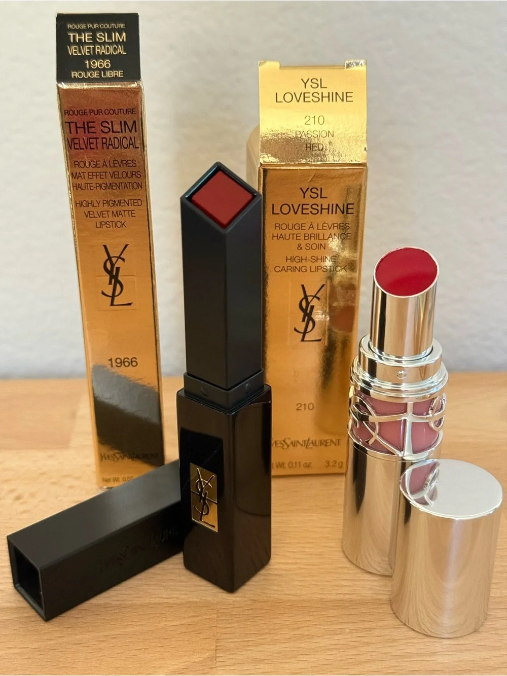 YSL Lipstick Bundle Lot of 2 The Slim Velvet Radical 1966 + Loveshine 210